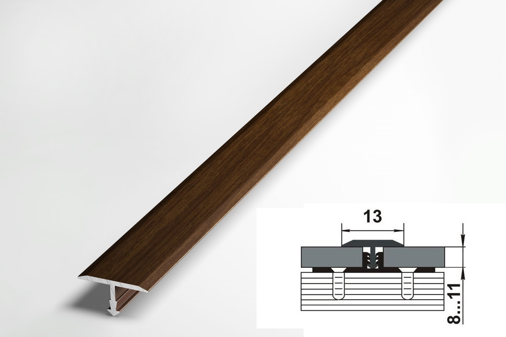ПС 09.2500.094 Т-образный профиль 13 мм, алюминий окрашенный, цвет венге, длина 2500 мм