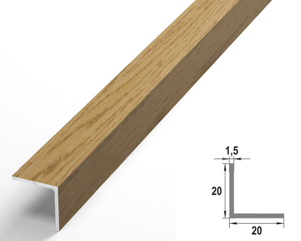 Уп 06-27.2700.54082  Профиль уголок 20х20 мм, алюминий ламиноров., цвет дуб светлый, длина 2700 мм
