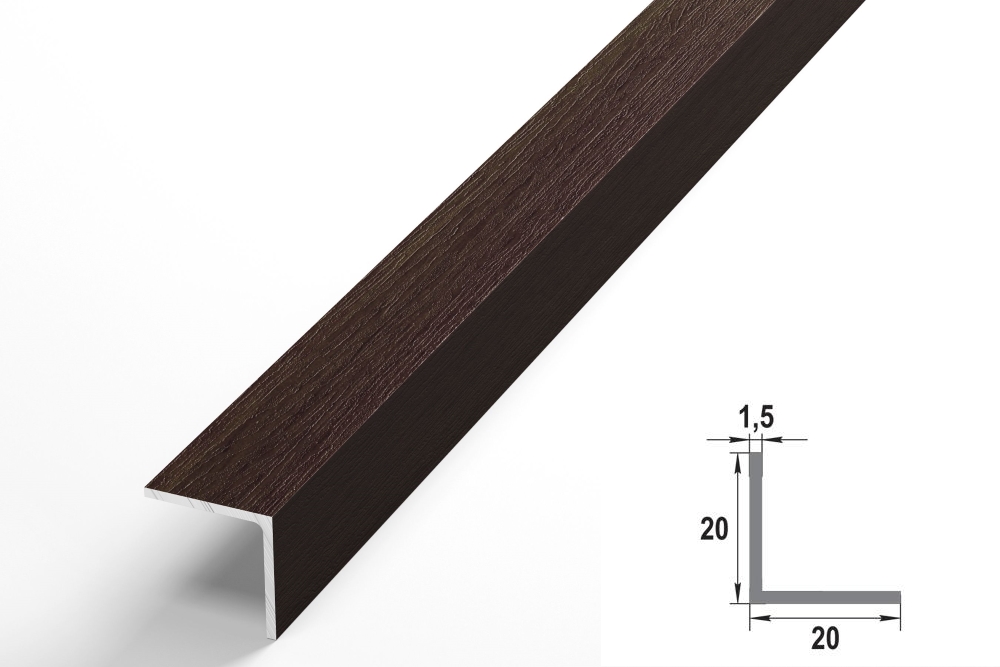 Уп 06-27.2700.54061 Профиль уголок 20х20 мм, алюминий ламиниров., цвет дуб мокко, длина 2700 мм