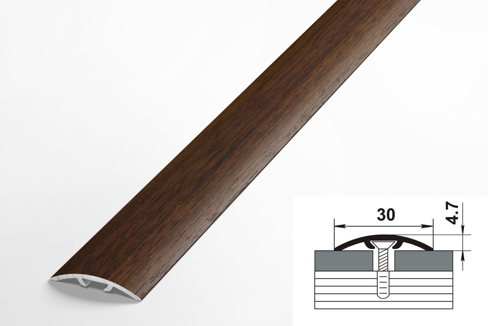 ЛС 04-2.900.4091 Порог одноуровневый 31,2х5 мм, алюминий ламинир, цвет дуб тёмный, длина 900 мм