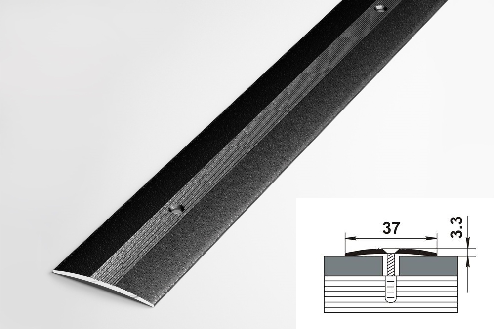 ПС 03.900.15 Порог одноуровневый 3,3х37 мм, алюминий окрашенный, цвет чёрный, длина 900 мм