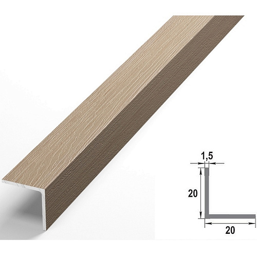 Уп 06-27.2700.54105 Профиль уголок 20х20 мм, алюминий ламинированный, цвет дуб арктик, длина 2700 мм