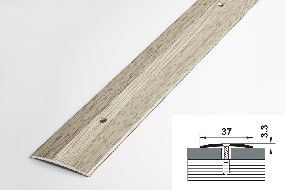 ПС 03.900.087 Порог одноуровневый 3,3х37 мм, алюминий окрашенный, цвет дуб белёный, длина 900 мм