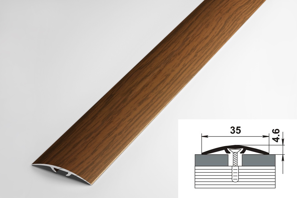 ПС 04-3.900.091 Порог одноуровневый 4,8х35 мм, алюминий окрашенный, цвет дуб тёмный, длина 900 мм