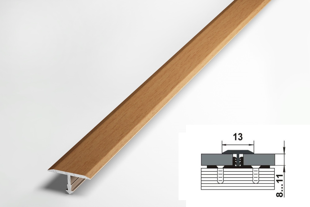 ПС 09.2500.083 Т-образный профиль 13 мм, алюминий окрашенный, цвет бук, длина 2500 мм