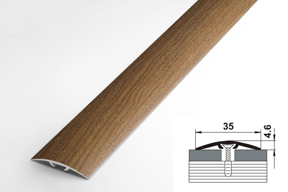 ПС 04-3.900.r128 Порог одноуровневый 4,8х35 мм, алюминий окрашенный, цвет дуб престиж, длина 900 мм