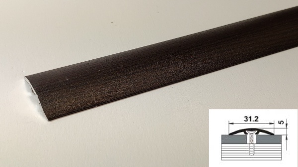 ПС 04-2.1350.095 Порог одноуровневый 5х31,2 мм, алюминий окрашен, цвет дуб венге, длина 1350 мм
