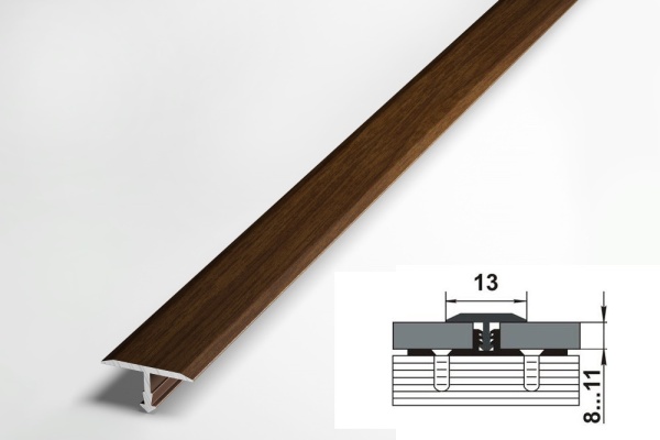 ПС 09.2500.094 Т-образный профиль 13 мм, алюминий окрашенный, цвет венге, длина 2500 мм
