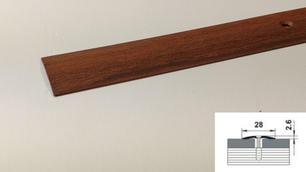 ПС 03-2.1800.093 Порог одноуровневый 2,6х28 мм, алюминий окрашенный, цвет мербау, длина 1800 мм