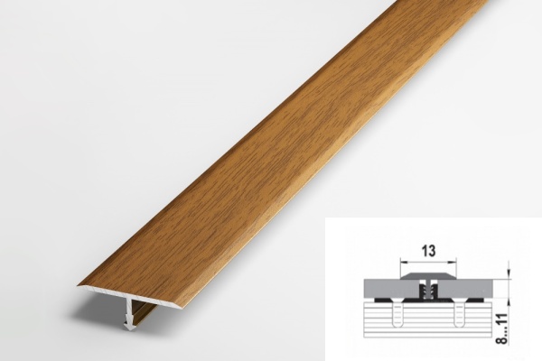 ПС 09.1250.088 Т-образный профиль 13 мм, алюминий окрашенный, цвет орех, длина 1250 мм