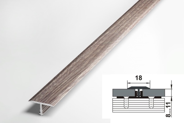 ПС 10.2500.045 Т-образный профиль 20 мм, алюминий окрашенный, цвет дуб дымчатый, длина 2500 мм