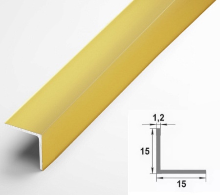 Уп 04-27.2700.502л Профиль уголок 15х15 мм, алюминий анодированный, цвет золото, длина 2700 мм
