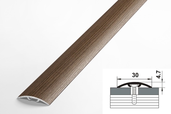 ЛС 04-2.900.4061 Порог одноуровневый 31,2х5 мм, алюминий ламинир, цвет дуб мокко, длина 900 мм