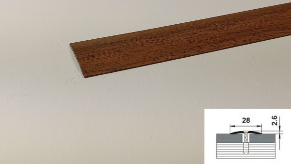 ПС 03-2.1800.088 Порог одноуровневый 2,6х28 мм, алюминий окрашенный, цвет орех, длина 1800 мм