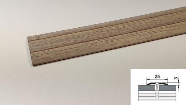 ПС 01.1350.087 Порог одноуровневый 3х25 мм, алюминий окрашенный, цвет дуб белёный, длина 1350 мм