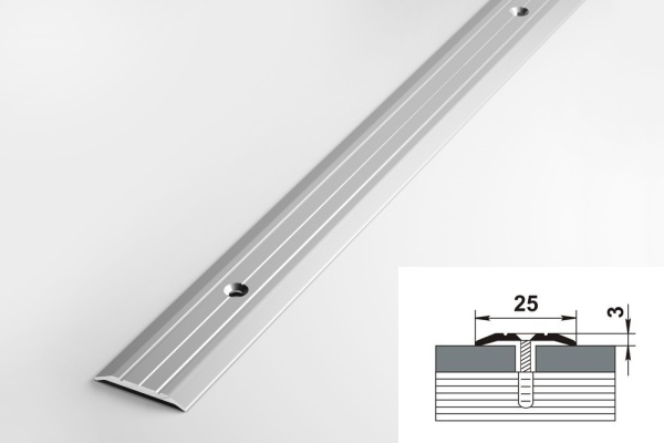 ПС 01.1800.01л Порог одноуровневый 3х25 мм, алюминий анодированный, цвет серебро, длина 1800 мм