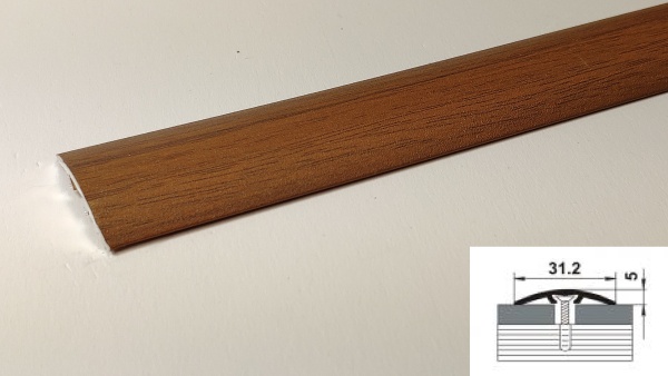 ПС 04-2.900.088 Порог одноуровневый 5х31,2 мм, алюминий окрашенный, цвет орех, длина 900 мм
