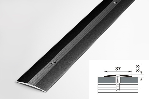 ПС 03.900.15 Порог одноуровневый 3,3х37 мм, алюминий окрашенный, цвет чёрный, длина 900 мм