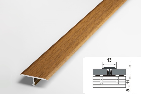 ПС 09.2500.088 Т-образный профиль 13 мм, алюминий окрашенный, цвет орех, длина 2500 мм