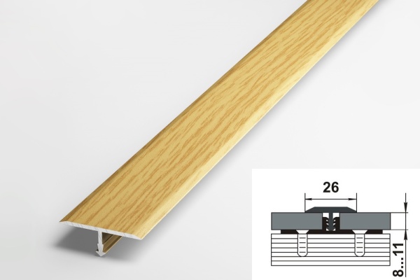 ПС 11.2500.082 Т-образный профиль 26 мм, алюминий окрашенный, цвет дуб светлый, длина 2500 мм