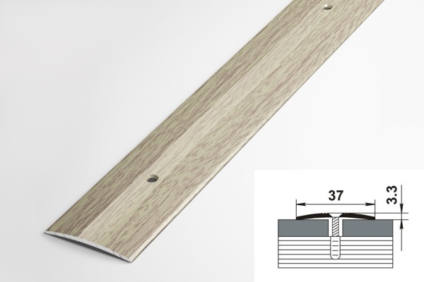 ПС 03.900.087 Порог одноуровневый 3,3х37 мм, алюминий окрашенный, цвет дуб белёный, длина 900 мм