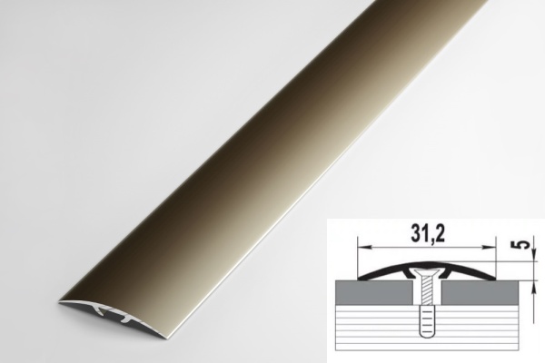 ПС 04-2.900.04л Порог одноуровневый 5х31,2 мм, алюминий анодированный, цвет бронза, длина 900 мм