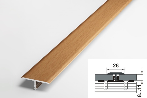 ПС 11.2500.083 Т-образный профиль 26 мм, алюминий окрашенный, цвет бук, длина 2500 мм