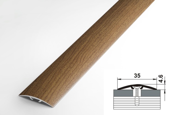 ПС 04-3.900.r128 Порог одноуровневый 4,8х35 мм, алюминий окрашенный, цвет дуб престиж, длина 900 мм